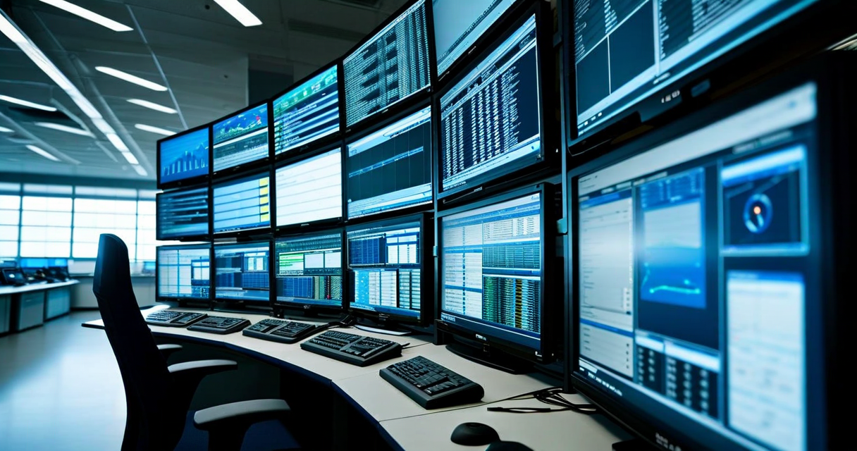 Logistics operations center with fragmented data screens